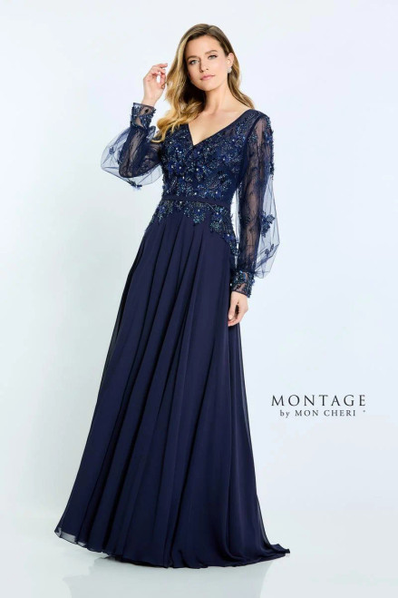 Montage by Mon Cheri M505 Tulle Net Chiffon Beads Lace Dress