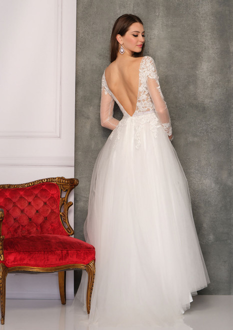 Dave and Johnny 10766 Long Sleeves Plunging Neck Bridal Gown