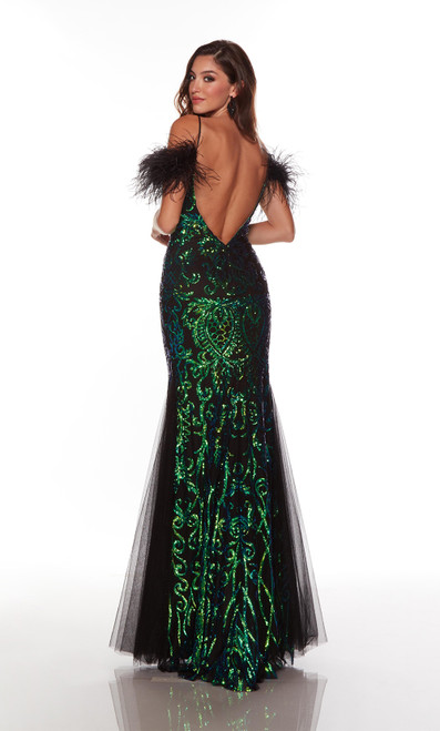 Alyce Paris 61417 Sequins-feathers Plunging Neck Prom Dress