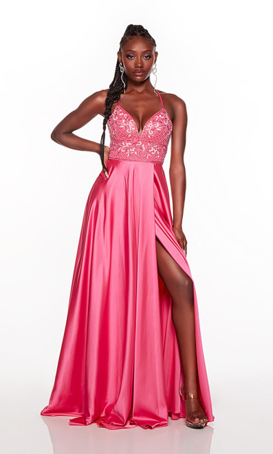 Alyce Paris 61461 Satin Chiffon Plunging Neck Prom Dress