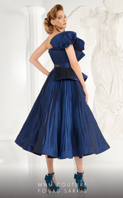 MNM Couture 2565 Taffeta Strapless One Shoulder Long Dress