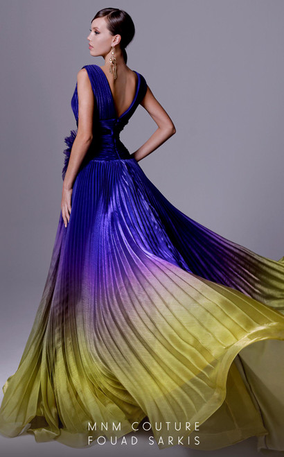 MNM Couture 2708 Organza Sleeveless Plunging Neck Long Dress