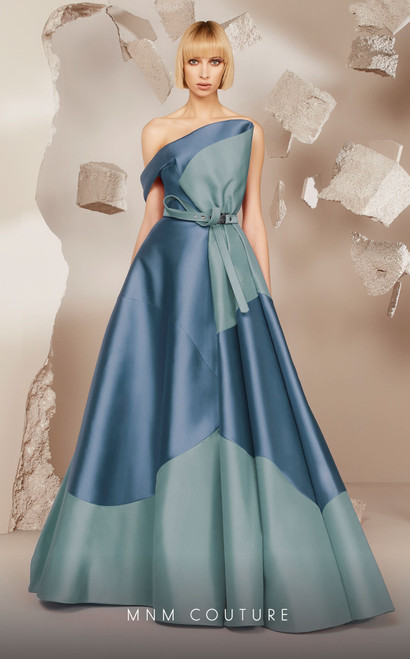 MNM Couture E0014 Mikado Off Shoulder One Shoulder Dress