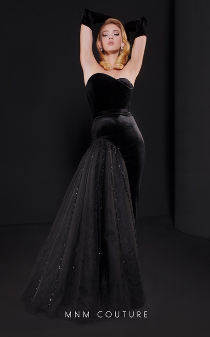 MNM Couture N0516 Velvet Strapless Sweetheart Neck Dress