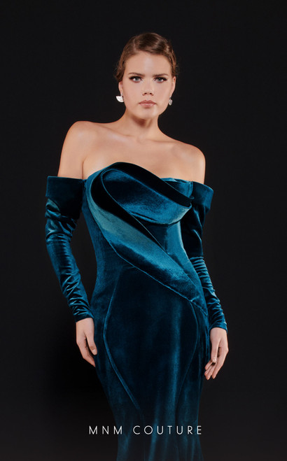 MNM Couture N0522 Velvet Strapless Long Sleeves Long Dress