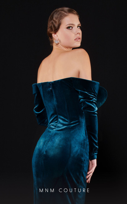 MNM Couture N0522 Velvet Strapless Long Sleeves Long Dress