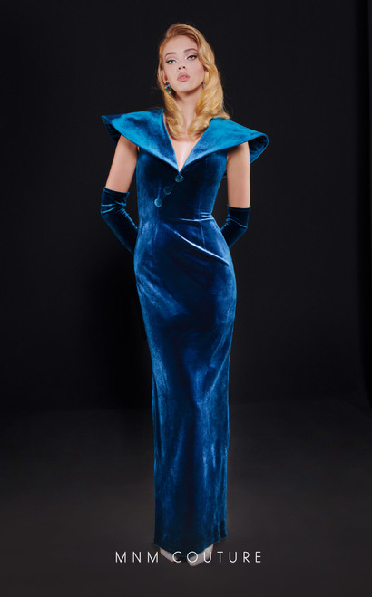 MNM Couture N0524 Velvet Stand Collar Neck Sleeveless Dress