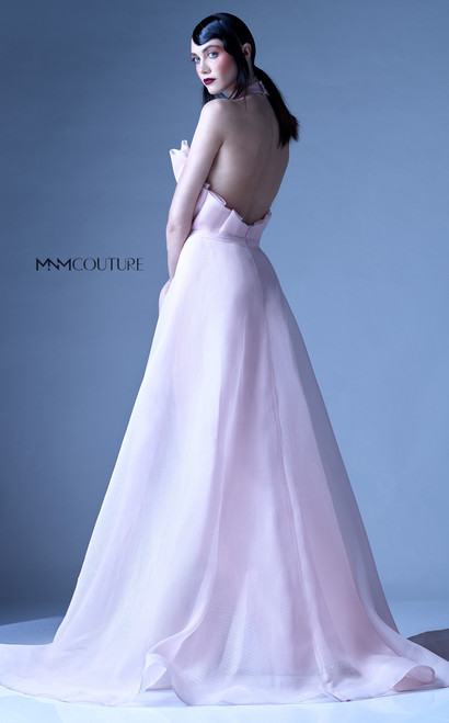 MNM Couture G0924 Organza Crepe Sleeveless Halter Neck Dress
