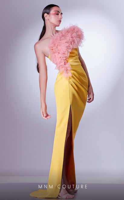 MNM Couture G1301 Sleeveless Ruffles One Shoulder Long Dress