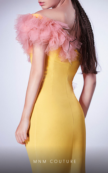 MNM Couture G1301 Sleeveless Ruffles One Shoulder Long Dress