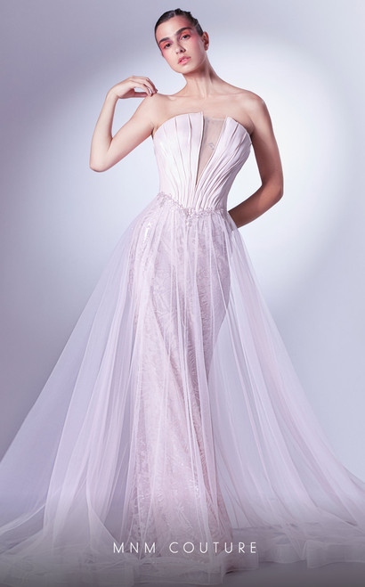 MNM Couture G1327 Chiffon Embroidery Strapless Long Dress