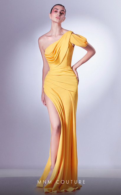 MNM Couture G1342 One Shoulder Crepe Strapless Fitted Dress