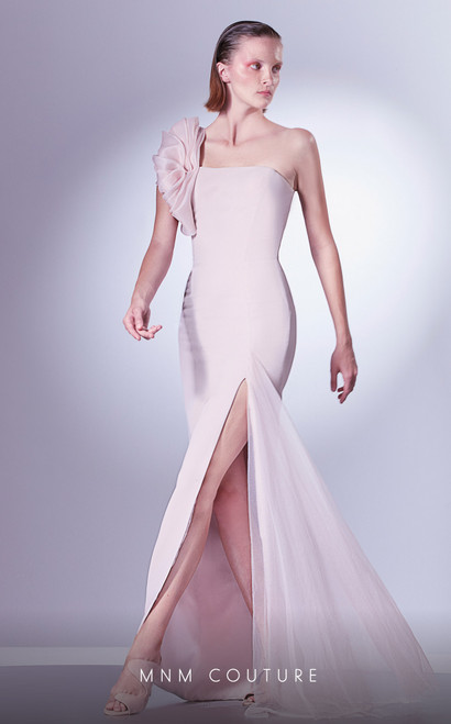 MNM Couture G1345 One Shoulder Sleeveless Crepe Long Dress