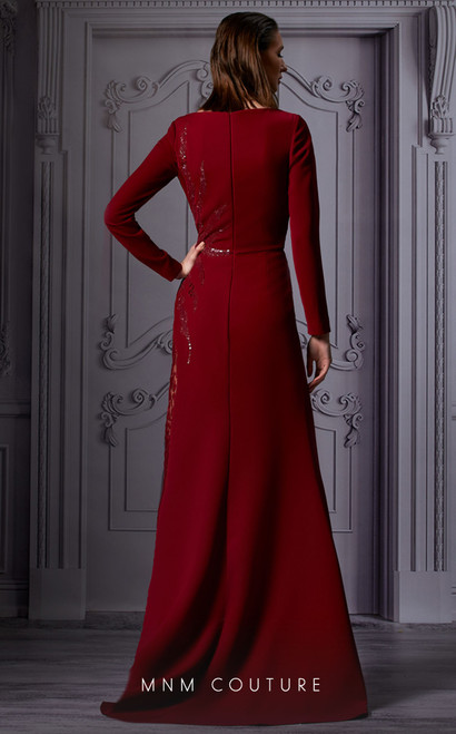 MNM Couture K3850 Crepe Boat Neck Long Sleeves Fitted Dress