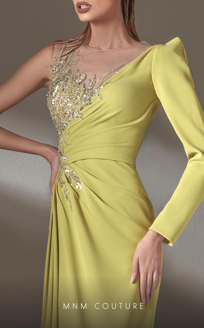 MNM Couture K3908 Beaded Embroidery One Shoulder Long Dress
