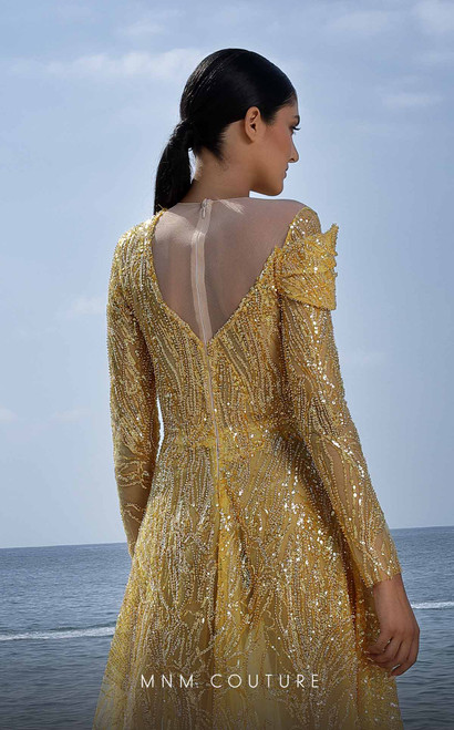 MNM Couture K4004 Beaded Long Sleeves Crew Neck Long Dress