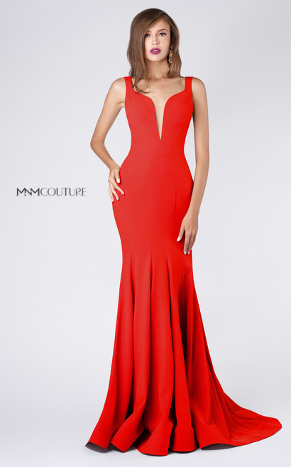 MNM Couture M0008 Crepe Sleeveless Plunging Neck Long Dress