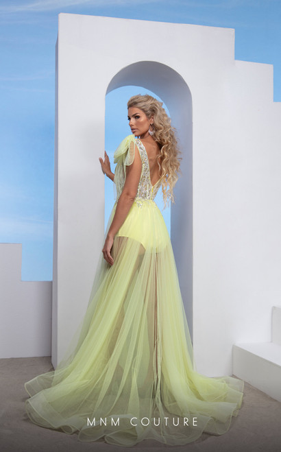 MNM Couture M0080 Tulle V-Neck Sleeveless A-Line Long Dress