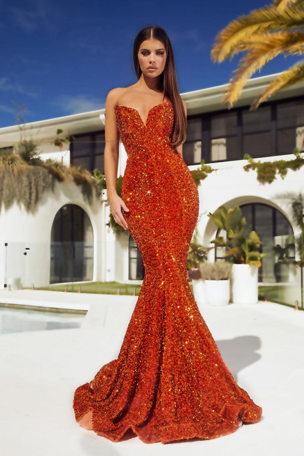 Portia and Scarlett PS21208 Sequin V-Neck Strapless Gown