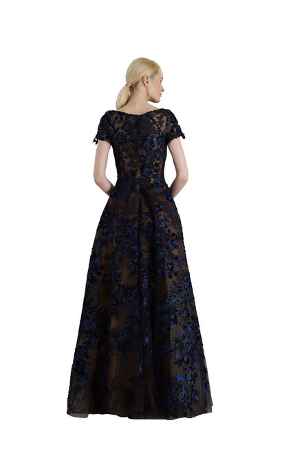 Janique W2187 Short Sleeves Round Neck Floral Long Gown