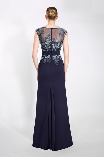 Janique 2201 Cap Sleeves Embroidered Illusion Bateau Gown