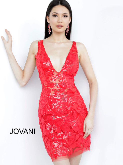 Jovani 4552 Sleeveless Deep V-Neck Fitted Short Dress