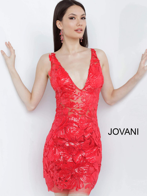 Jovani 4552 Sleeveless Deep V-Neck Fitted Short Dress