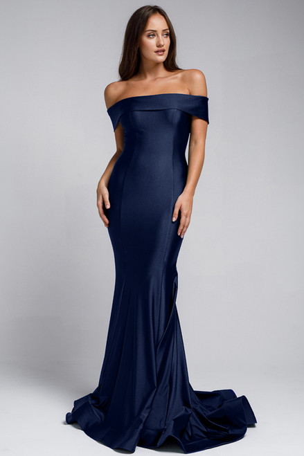 Amelia Couture 373 Lycra Off Shoulder Sleeveless Long Dress