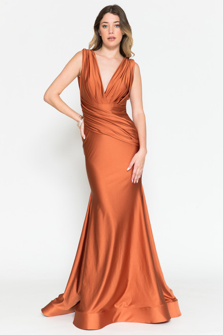 Amelia Couture 370 Lycra Deep V-neck Sleeveless Long Dress