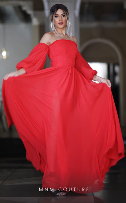 MNM Couture R07399 Off Shoulder Neck Long Evening Dress