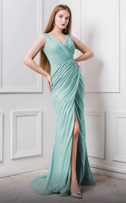 MNM Couture F6265 Sleeveless V-neck Wrapped Long Dress