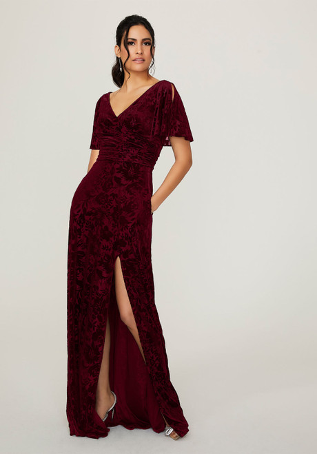 Morilee Bridesmaids 21790 Floral Velvet Short Sleeves Dress