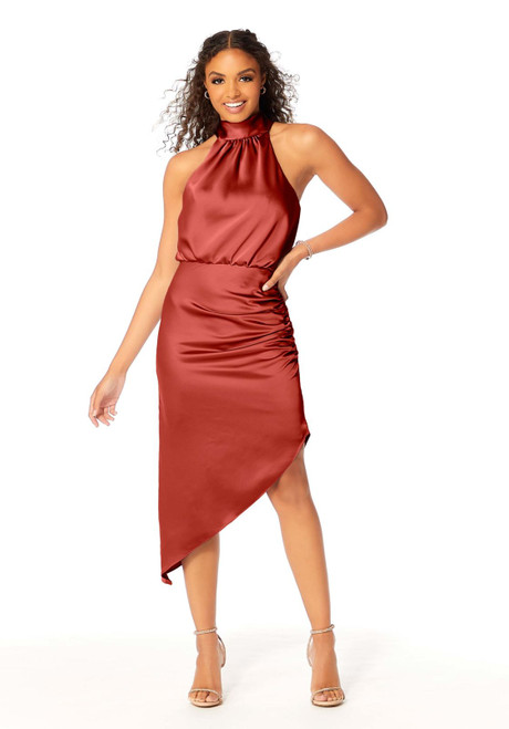 Morilee Bridesmaids 21801 Silky Satin Halter Neck Midi Dress