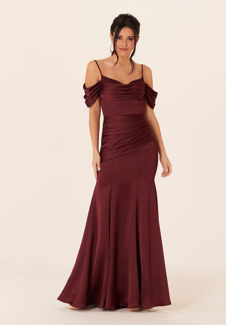 Morilee Bridesmaids 21821 Luxe Satin Cowl Neck Long Dress