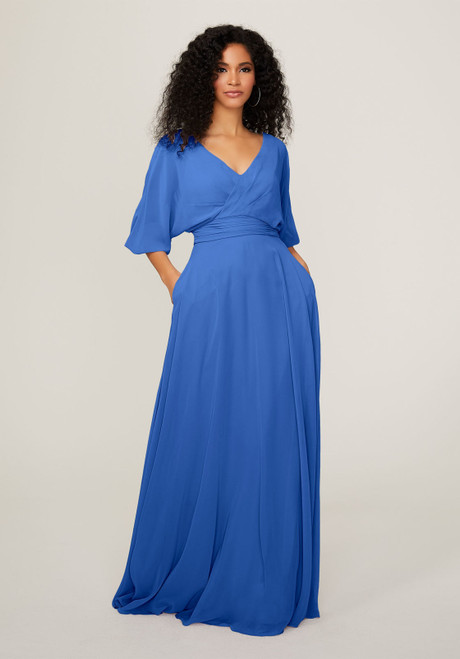 Morilee Bridesmaids 21792 Chiffon V-neck 3/4 Sleeves Dress