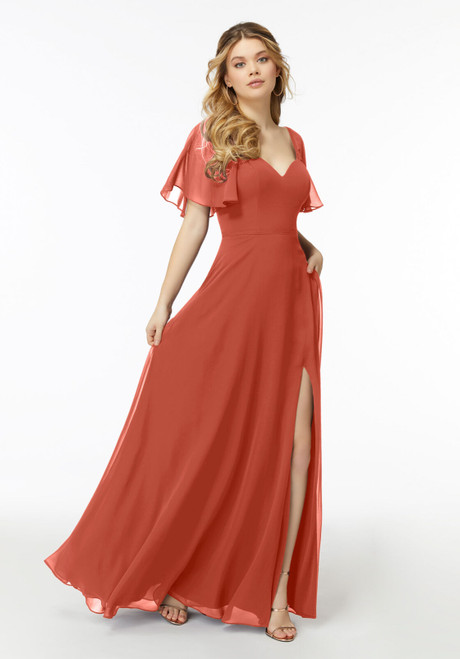 Morilee Bridesmaids 21722 Chiffon Flutter Sleeves Long Dress