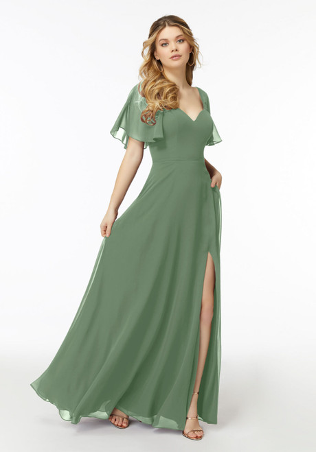 Morilee Bridesmaids 21722 Chiffon Flutter Sleeves Long Dress