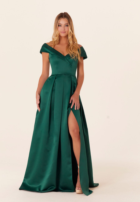 Morilee Bridesmaids 21838 Satin Off Shoulder V-neck Dress