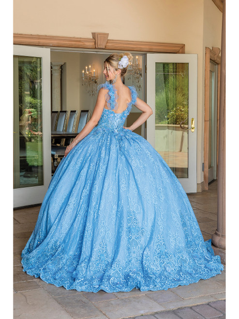 Dancing Queen 1721 V-Neck Strap Sleeve Quinceanera Gown