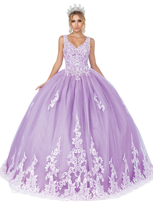 Dancing Queen 1608 V-Neck Sleeveless Embroidery Ballgown