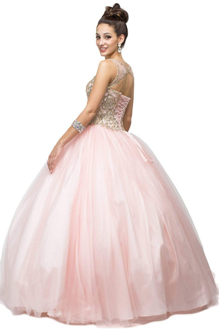 Dancing Queen 1101 Illusion Jewel Neck Embroidered Ballgown