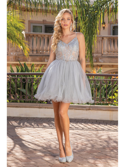 Dancing Queen 3337 Strap Sleeves V-neck Homecoming Dress