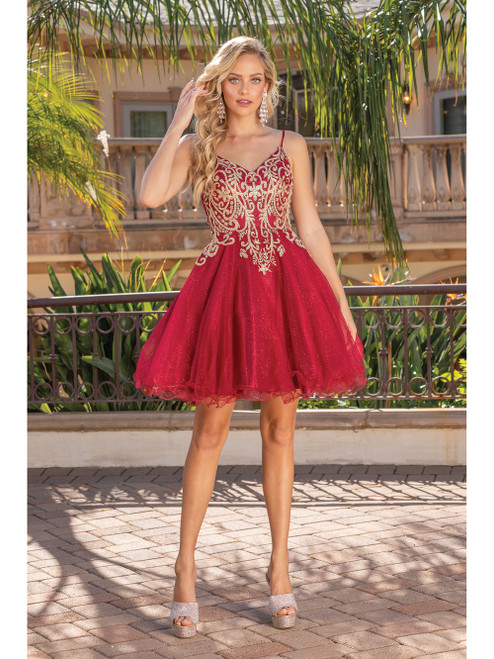 Dancing Queen 3330 Strap Sleeves V-neck Homecoming Dress