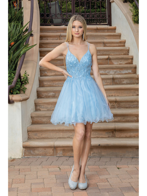 Dancing Queen 3316 Strap Sleeves V-neck Homecoming Dress