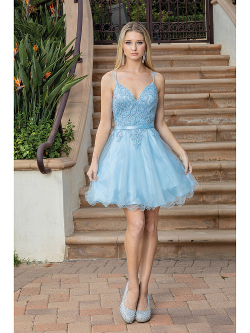 Dancing Queen 3315 Strap Sleeves V-neck Homecoming Dress