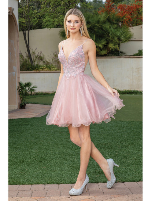 Dancing Queen 3314 Strap Sleeves V-neck Homecoming Dress