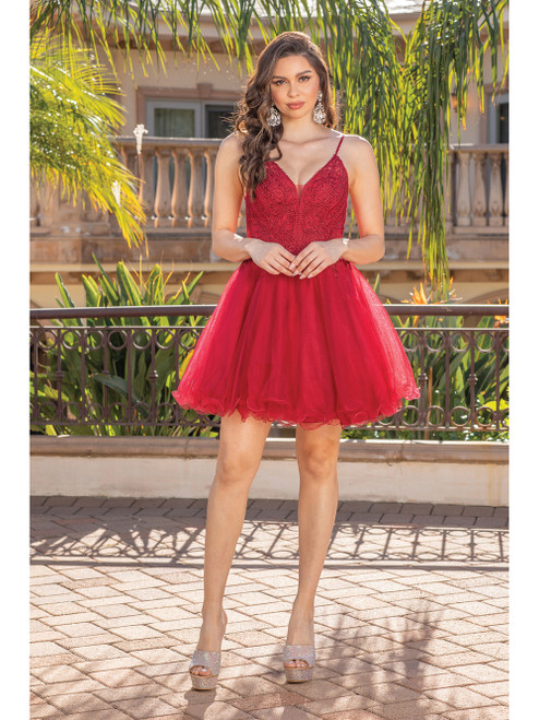 Dancing Queen 3308 Strap Sleeves V-neck Homecoming Dress