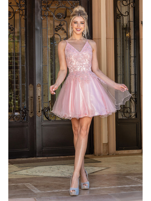Dancing Queen 3303 Strap Sleeves V-neck Homecoming Dress