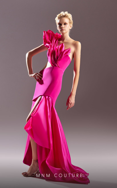 MNM Couture G1538 Organza One Shoulder Sleeveless Long Dress