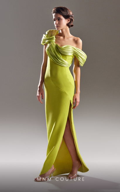 MNM Couture G1518 Crepe Ruched One Shoulder Fitted Dress